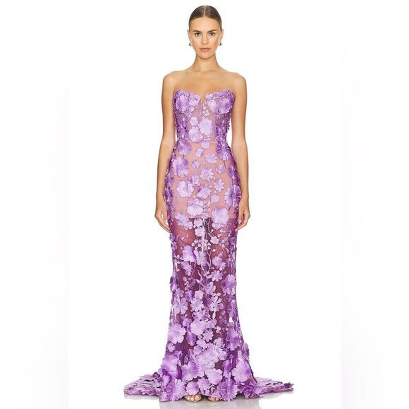 NWOT Bronx and Banco Jasmine Lilac floral Strapless Gown - Picture 6 of 16